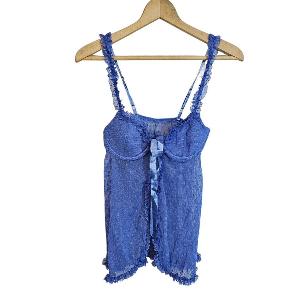Frederick's of Hollywood Purple lace Tie Front Nightie Lingerie Babydoll Teddy